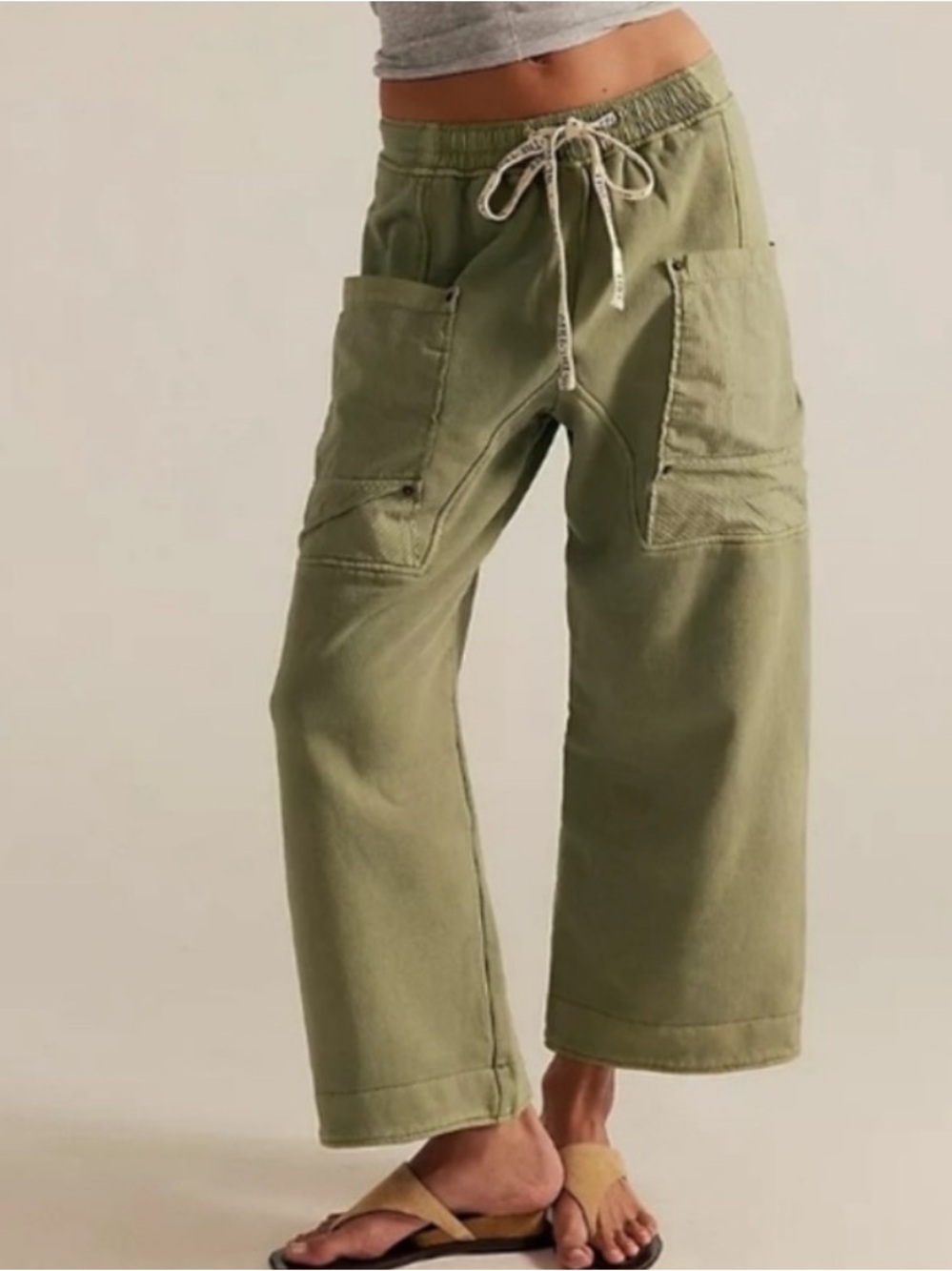 ⭐️Free People We The Free Jet Set Knit Wide Leg Pull On Pants Oil Green⭐️